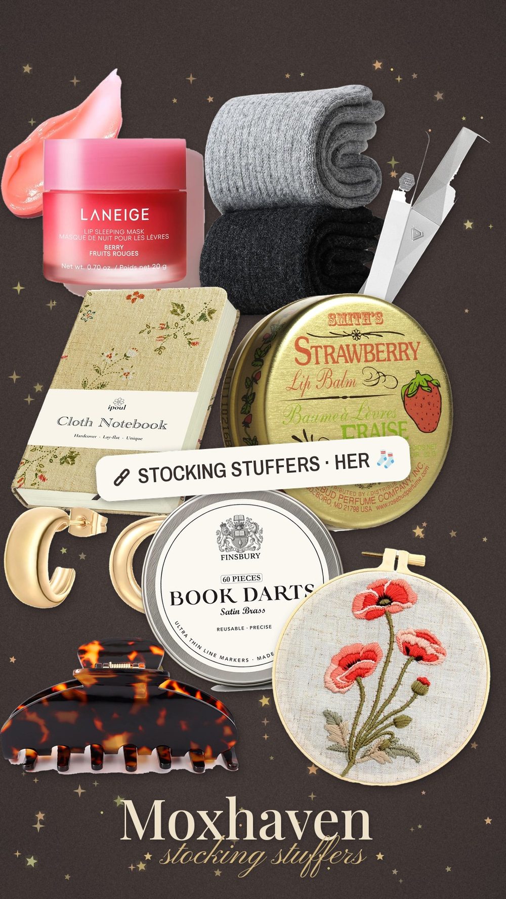 Moxhaven stocking stuffer ideas for her: a collage of small gifts