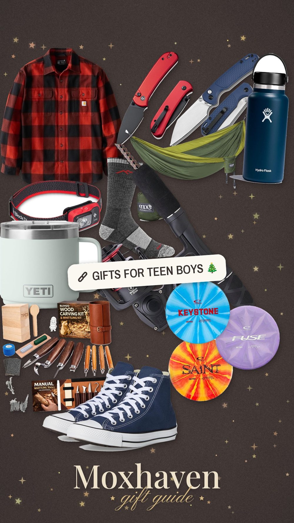 Moxhaven Christmas gift guide for teen boys: a collage of gift ideas