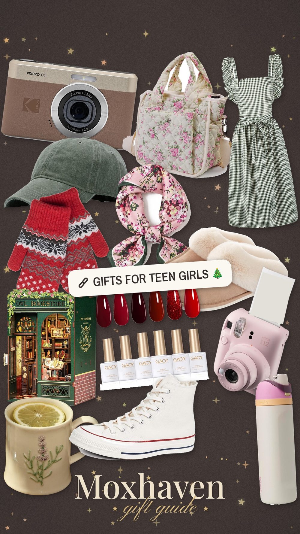 Moxhaven Christmas gift guide for teen girls: a collage of gift ideas