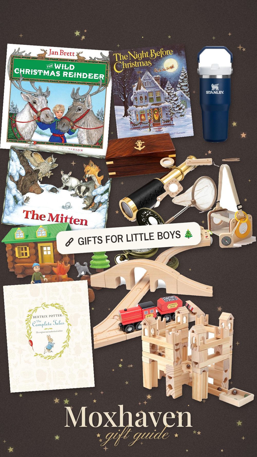 Moxhaven Christmas gift guide for little boys: a collage of gift ideas