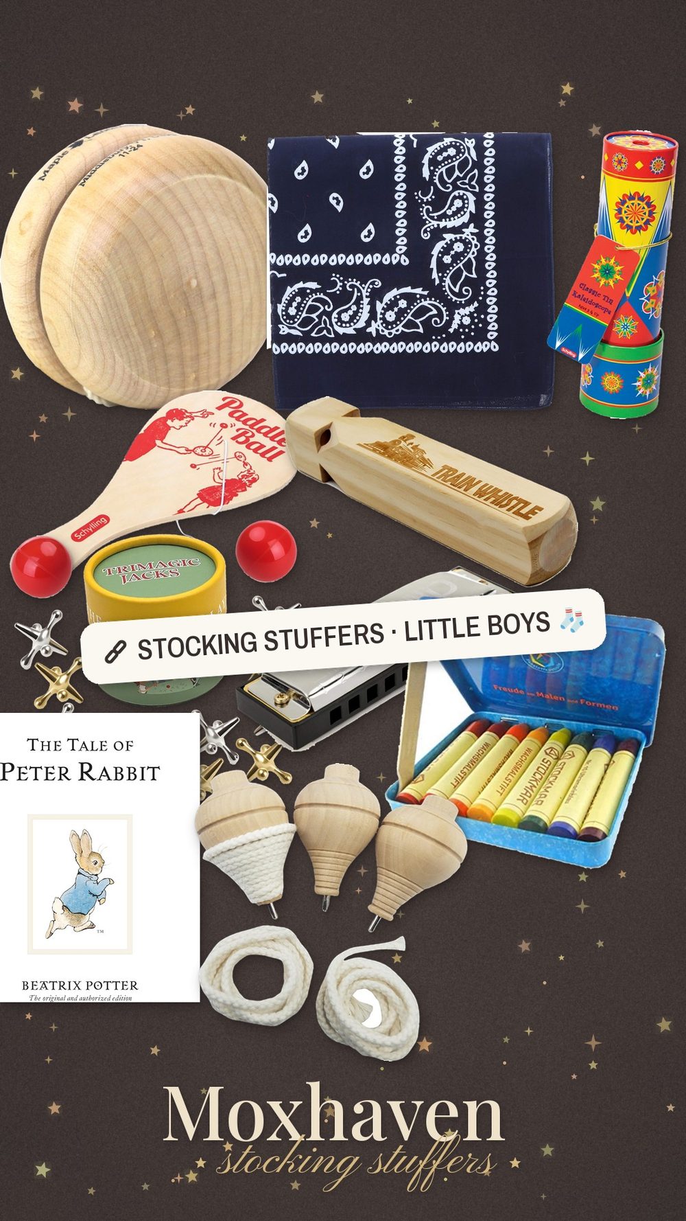 Moxhaven stocking stuffer ideas for little boys: a collage of small gifts