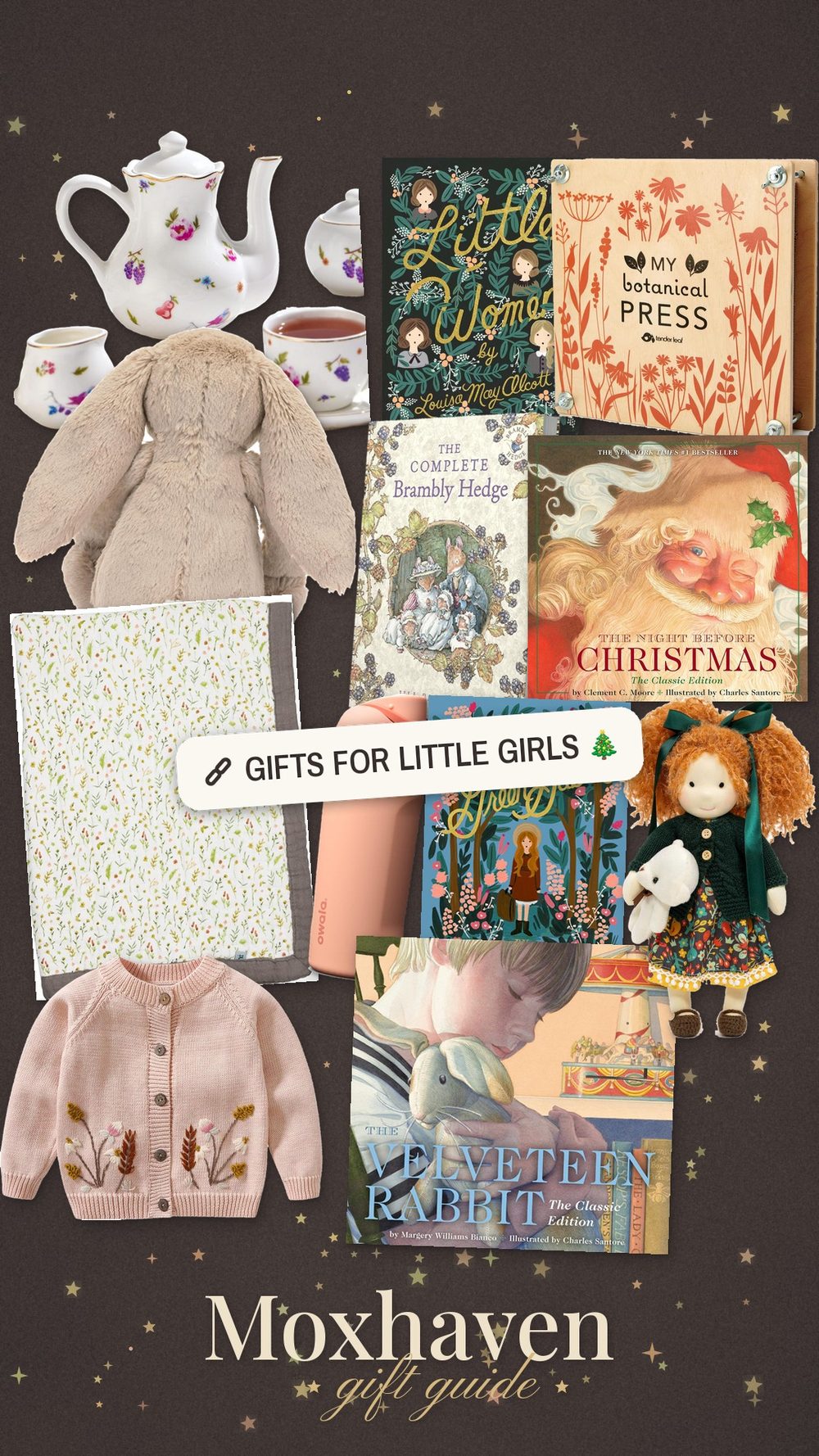 Moxhaven Christmas gift guide for little girls: a collage of gift ideas