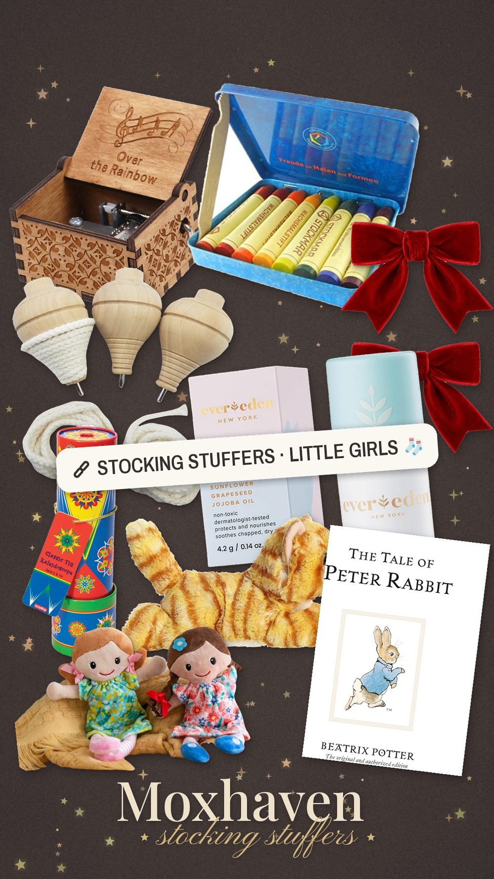 Moxhaven stocking stuffer ideas for little girls: a collage of small gifts