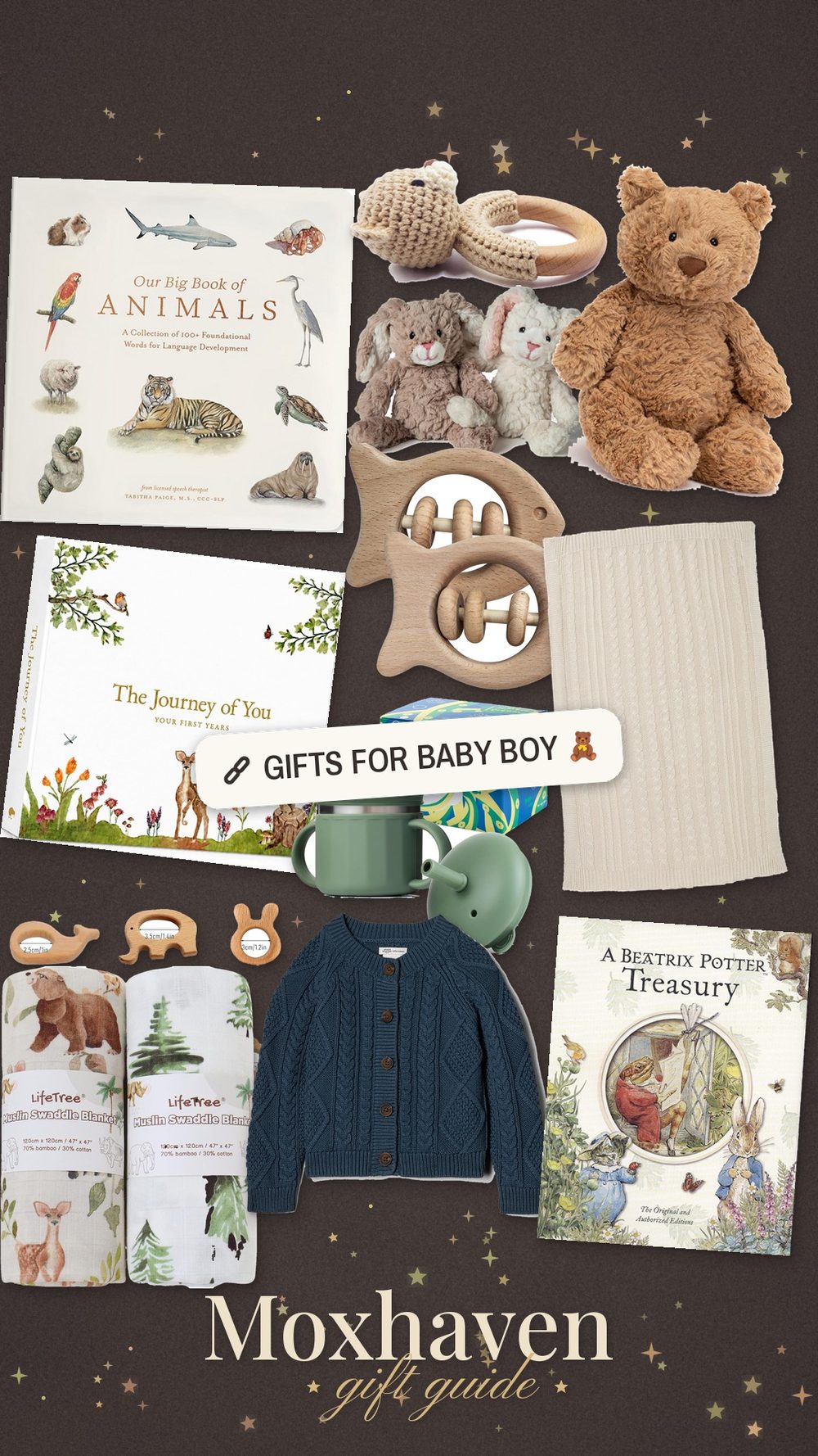 Moxhaven Christmas gift guide for baby boy: a collage of gift ideas