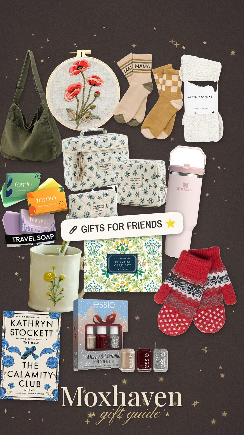 Moxhaven Christmas gift guide for friends: a collage of gift ideas