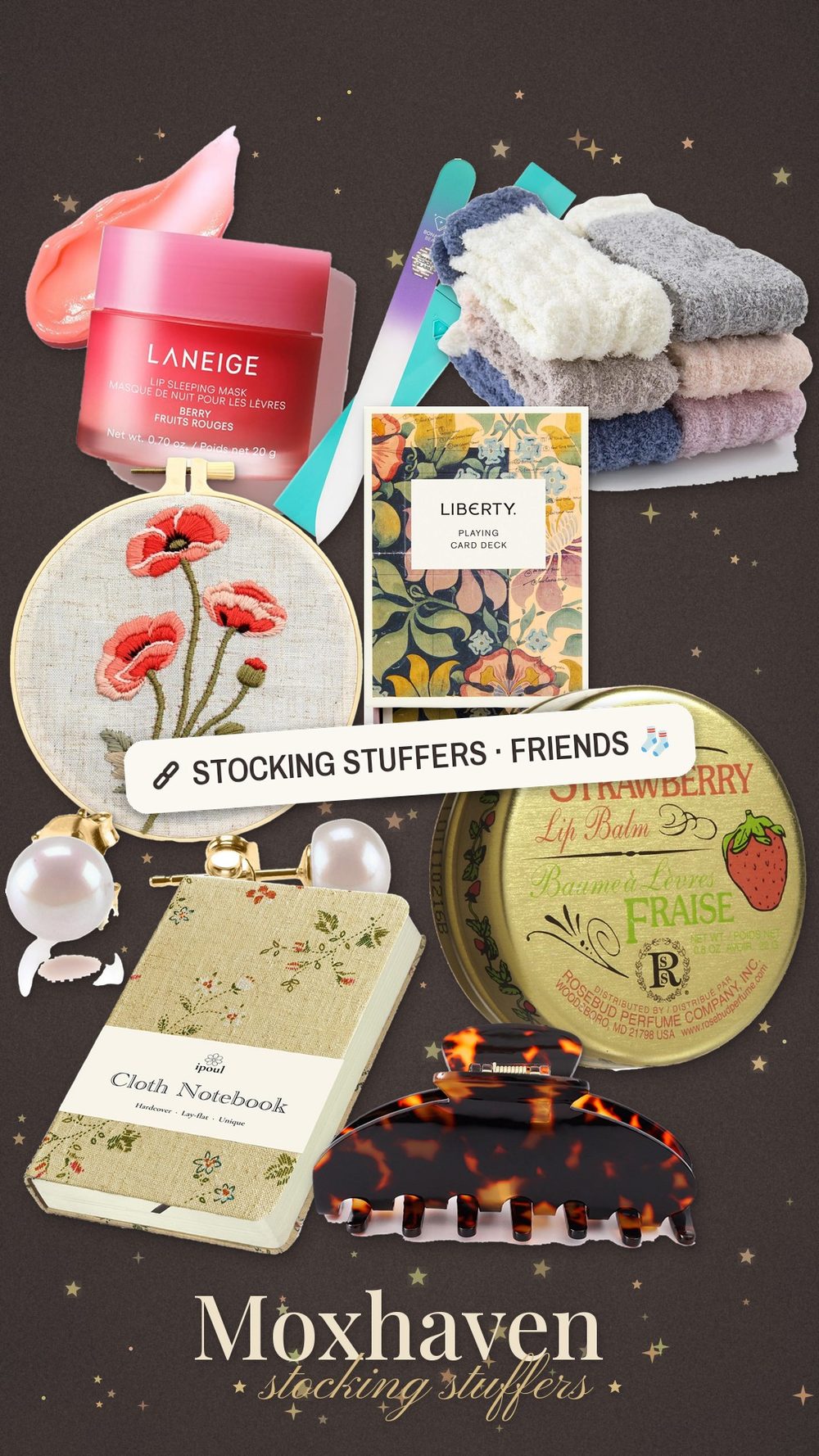 Moxhaven stocking stuffer ideas for friends: a collage of small gifts