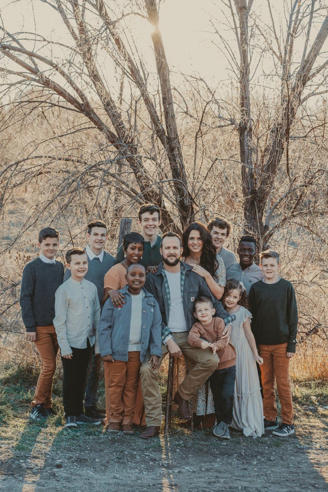 Our family among bare winter trees
