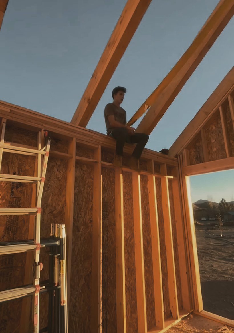 Inside the timber frame during the build