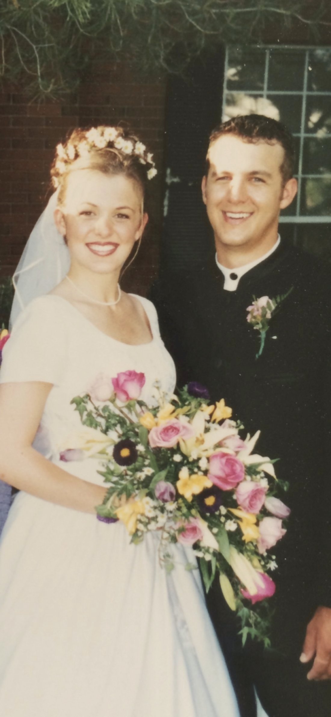 Rachel and Beau on their wedding day, a 90s print